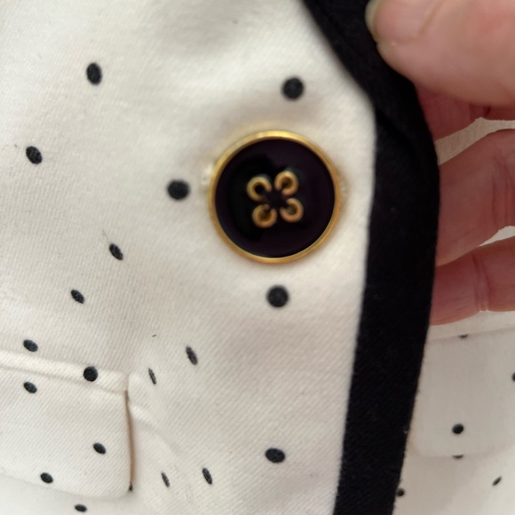 Cream and black polka dot blazer with piping and gold buttons. Size 4. - Picture 4 of 16